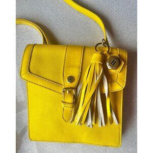 Yellow JW Hulme Leather Crossbody Bag With Tassel Accent & Adjustable Strap